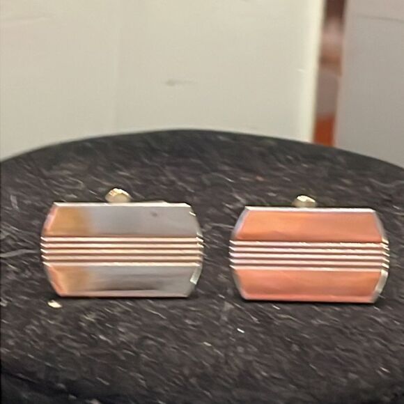 Vtg Art Deco 10kt gold plated diamond etched engravable bullet back cufflinks - Picture 2 of 14